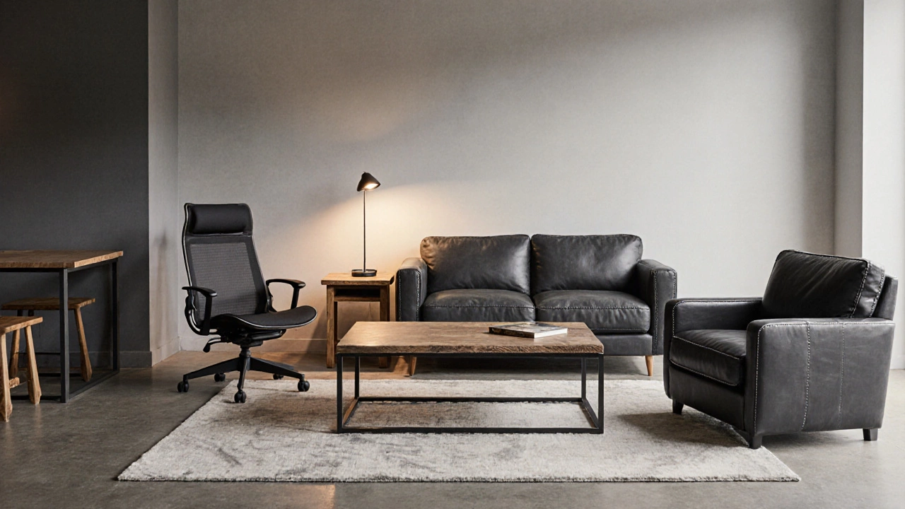 Showroom with Herman Miller chair, Stickley table, B&amp;BItalia sofa, and other premium pieces.