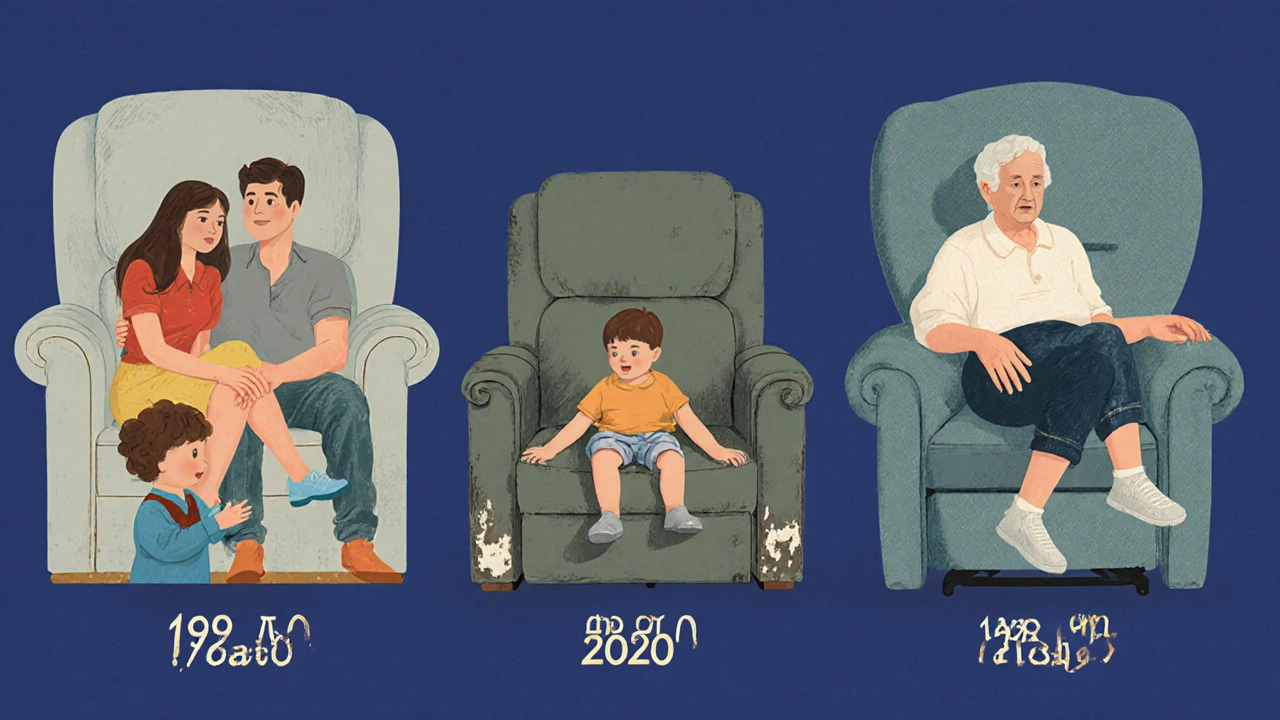 A Lazy Boy recliner used by a family across three generations, illustrating its enduring design and structural integrity over decades.