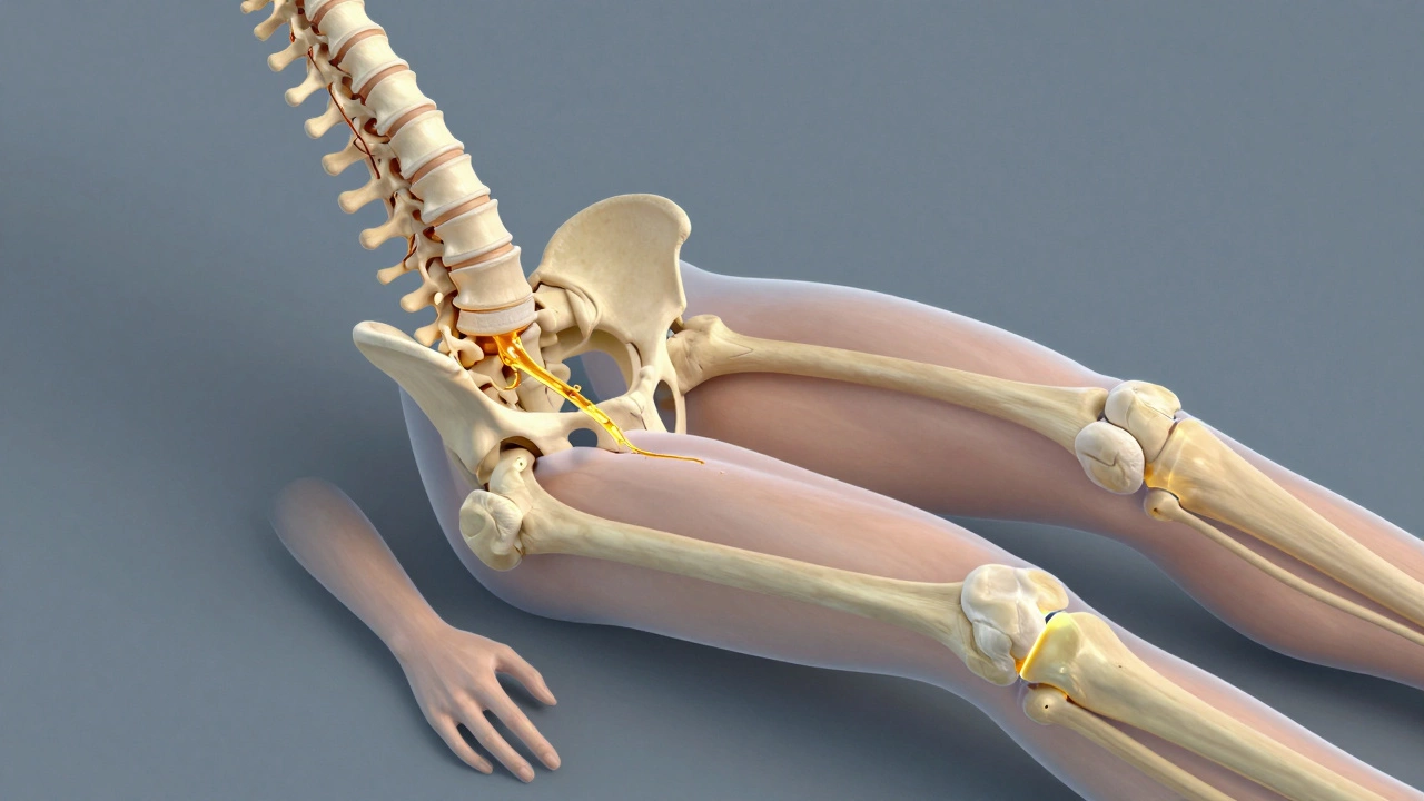 Anatomical illustration showing fluid flowing back into joints as spine and hips decompress in a reclined position.