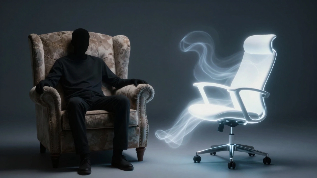 Side-by-side comparison: a stiff figure trapped in a bad chair versus a glowing, supportive recliner promoting mobility.
