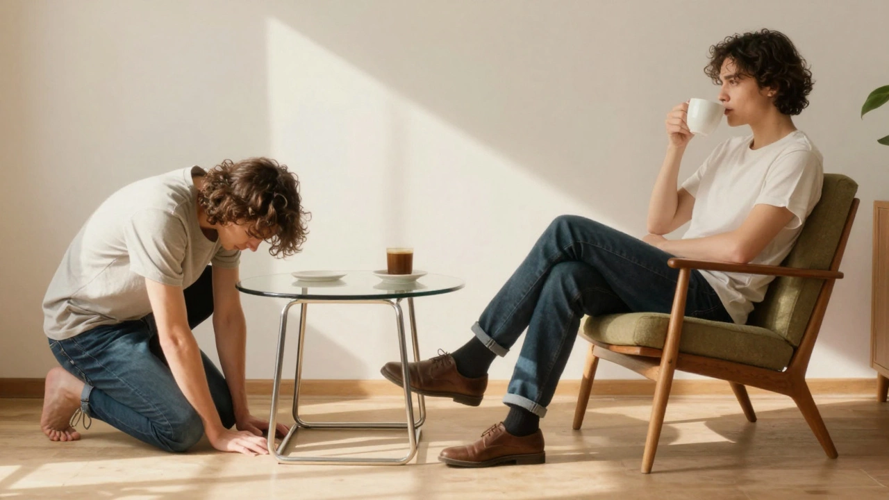 Side-by-side comparison of cramped vs. ergonomic seating arrangements around a coffee table.