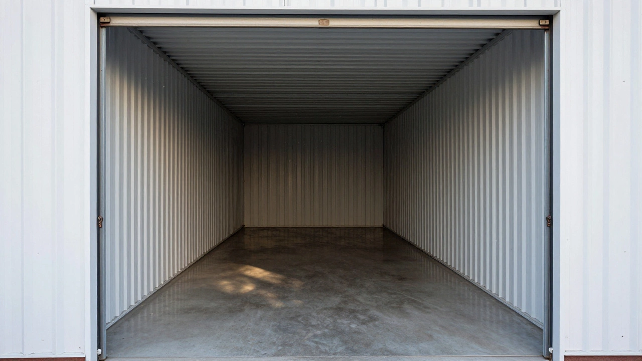 Empty 5x10 storage unit interior showing concrete floor and metal walls