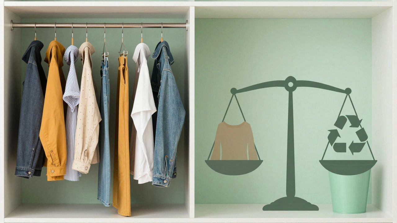Organized capsule wardrobe with balanced entry and exit of items