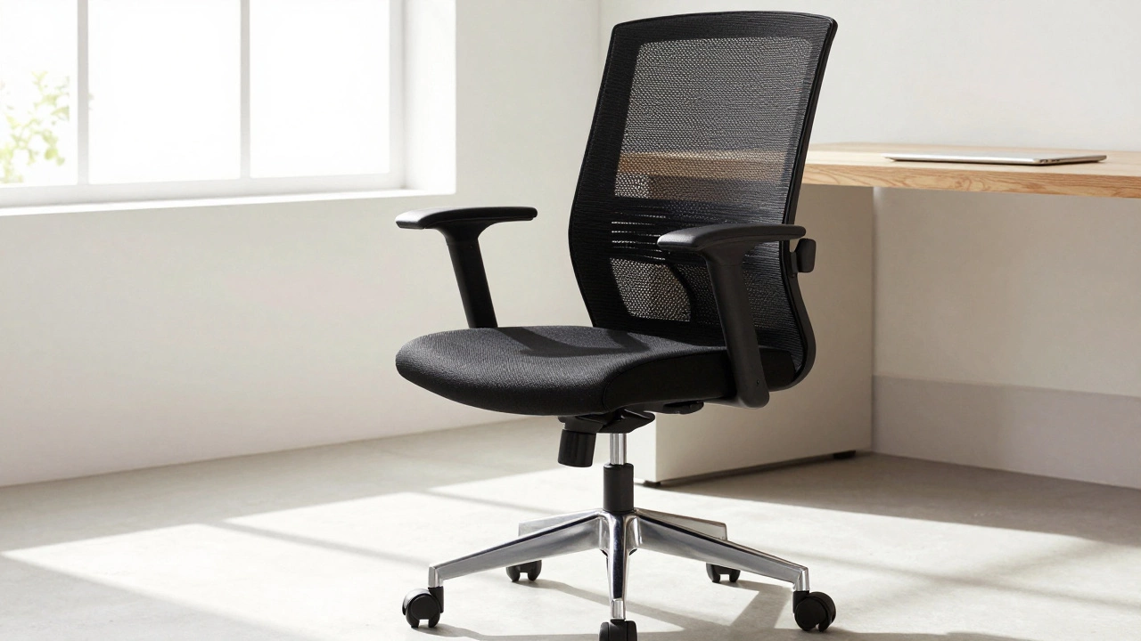 Premium mesh office chair with adjustable arms in a sunlit room
