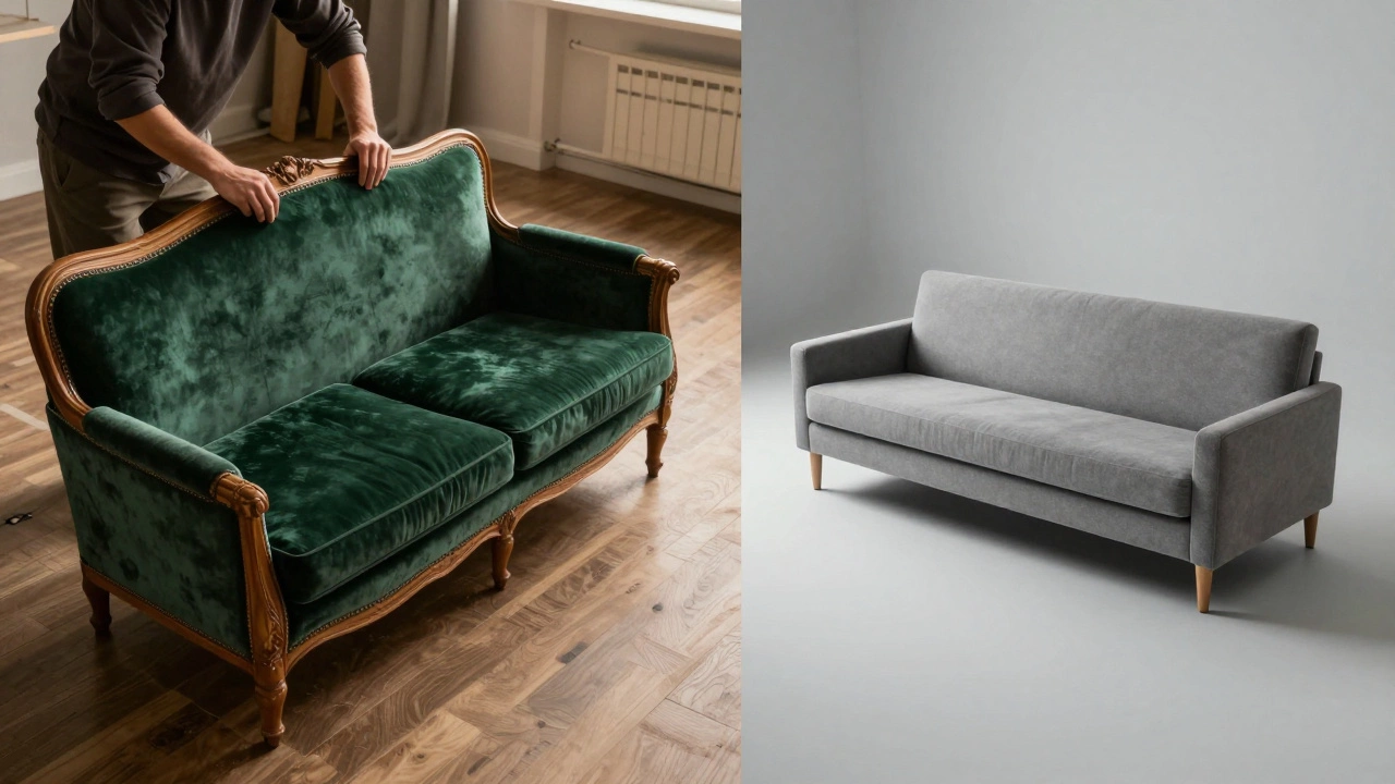 Comparison of reupholstering old sofa vs buying new flat-pack furniture