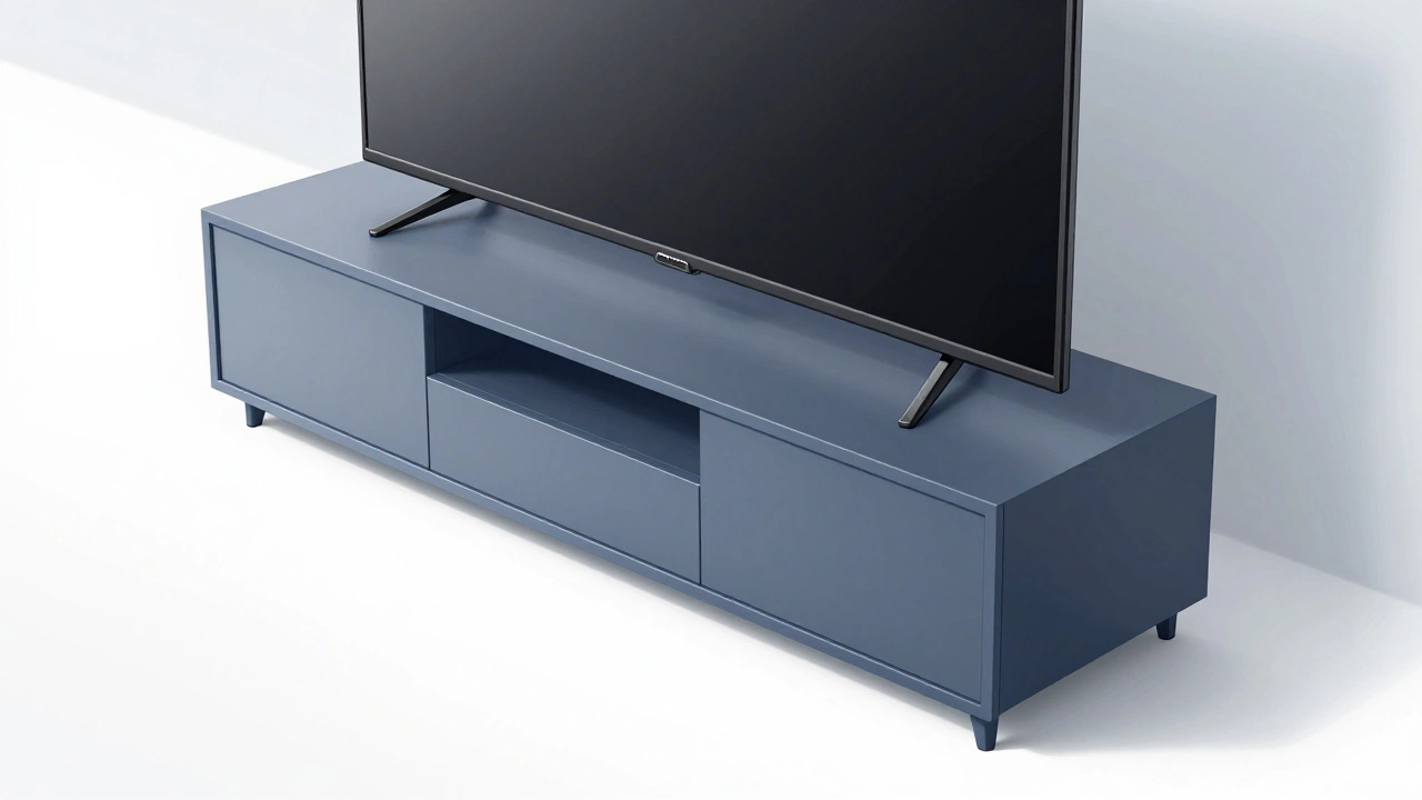 Side view diagram showing a TV securely placed on a deep stand for optimal stability.