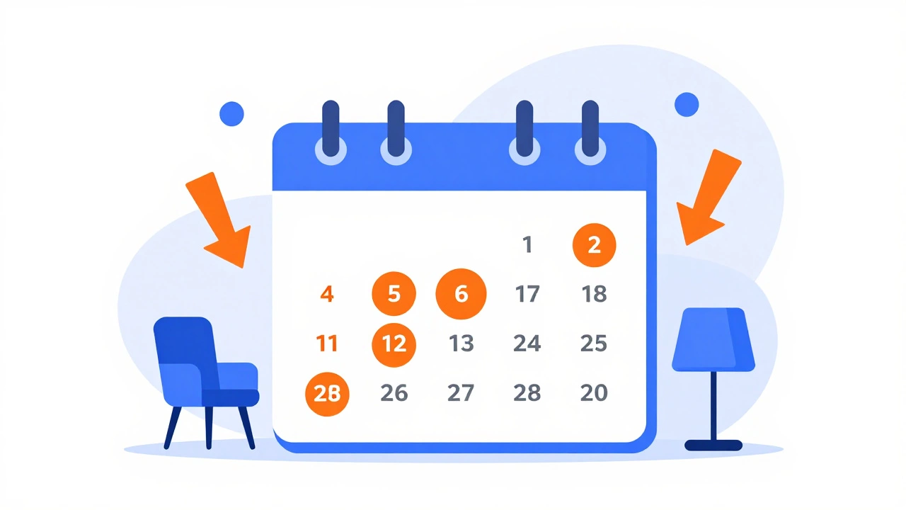 Calendar highlighting furniture sale dates