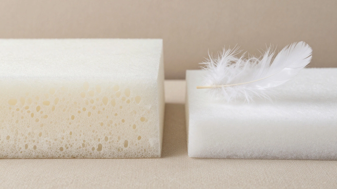 Cross-section of high-resilience foam and down cushion layers
