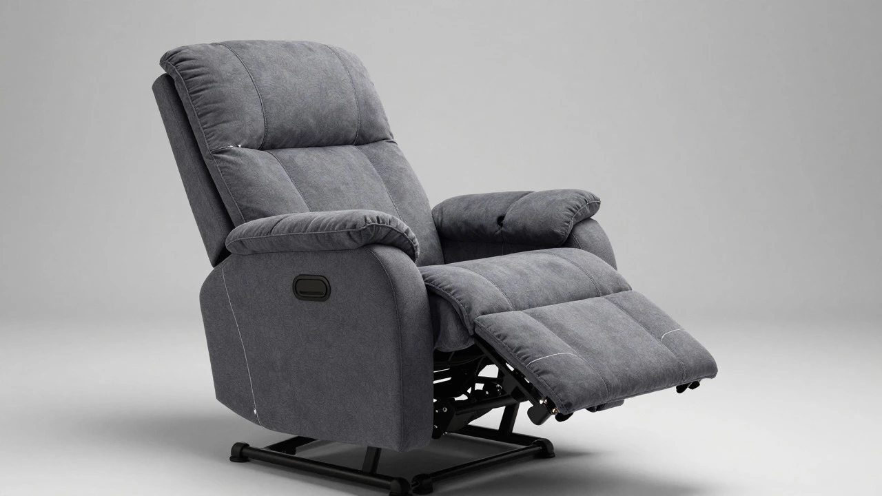 Modern power lift recliner displaying ergonomic features like lumbar support and raised footrest.