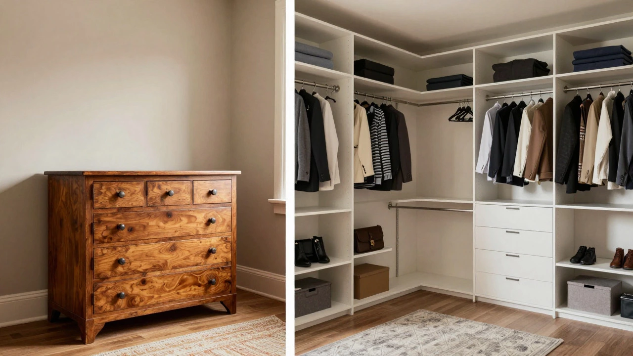 Comparison of British press and American walk-in closet