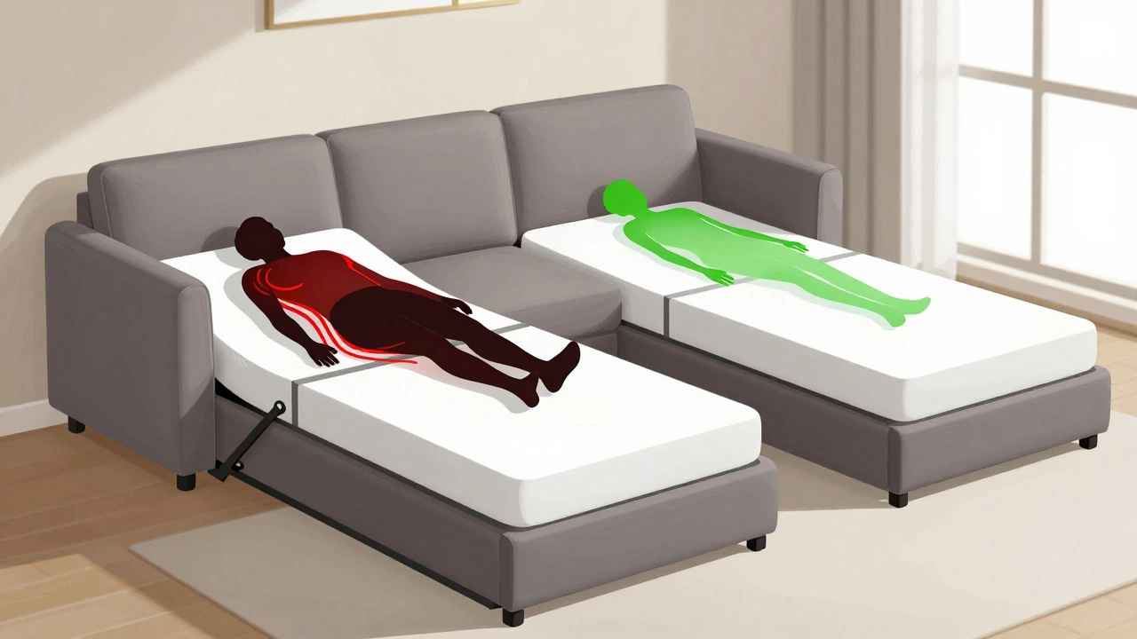 Comparison of folding vs trundle sofa beds illustrating support differences