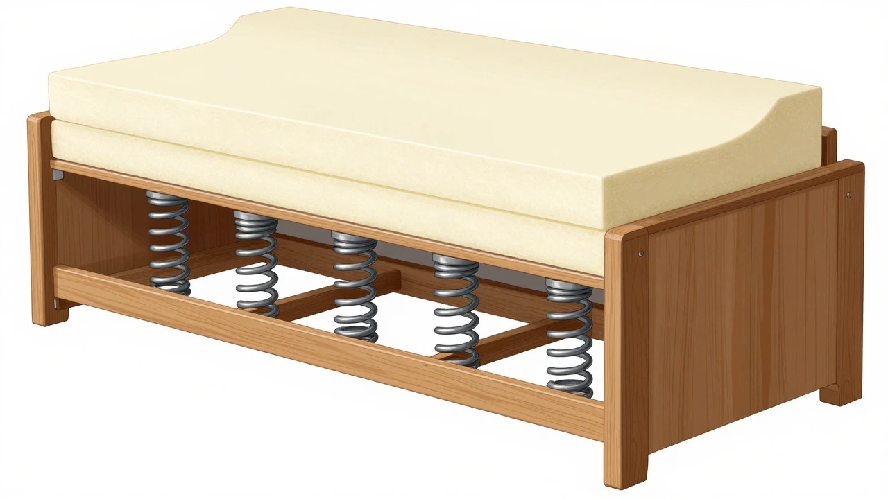 Cutaway diagram showing sofa frame, springs, and high-density foam layers