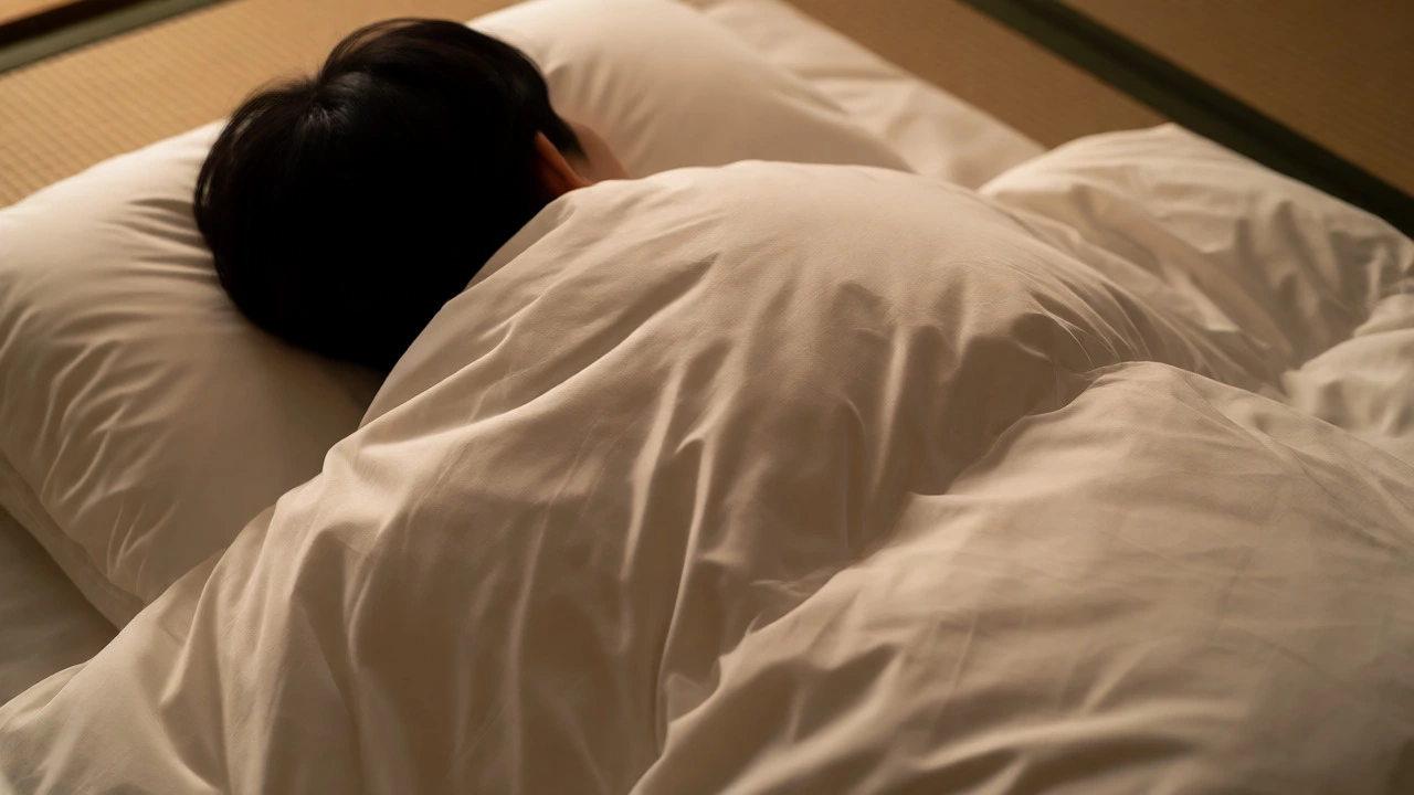 Person sleeping under a lightweight kakebuton comforter