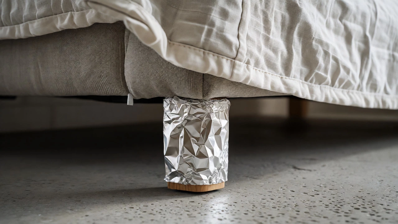 Sofa legs wrapped in foil with a breathable cover on concrete