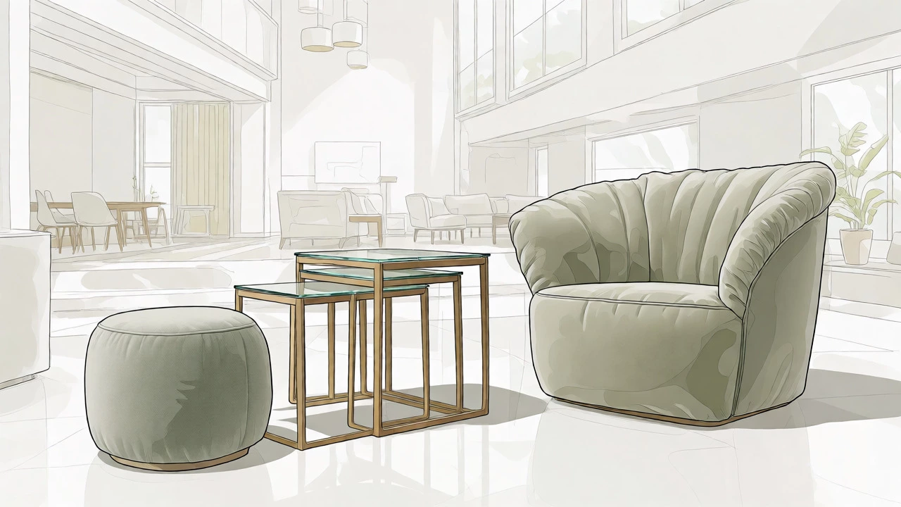 Nesting tables and an ottoman offering flexible height alternatives