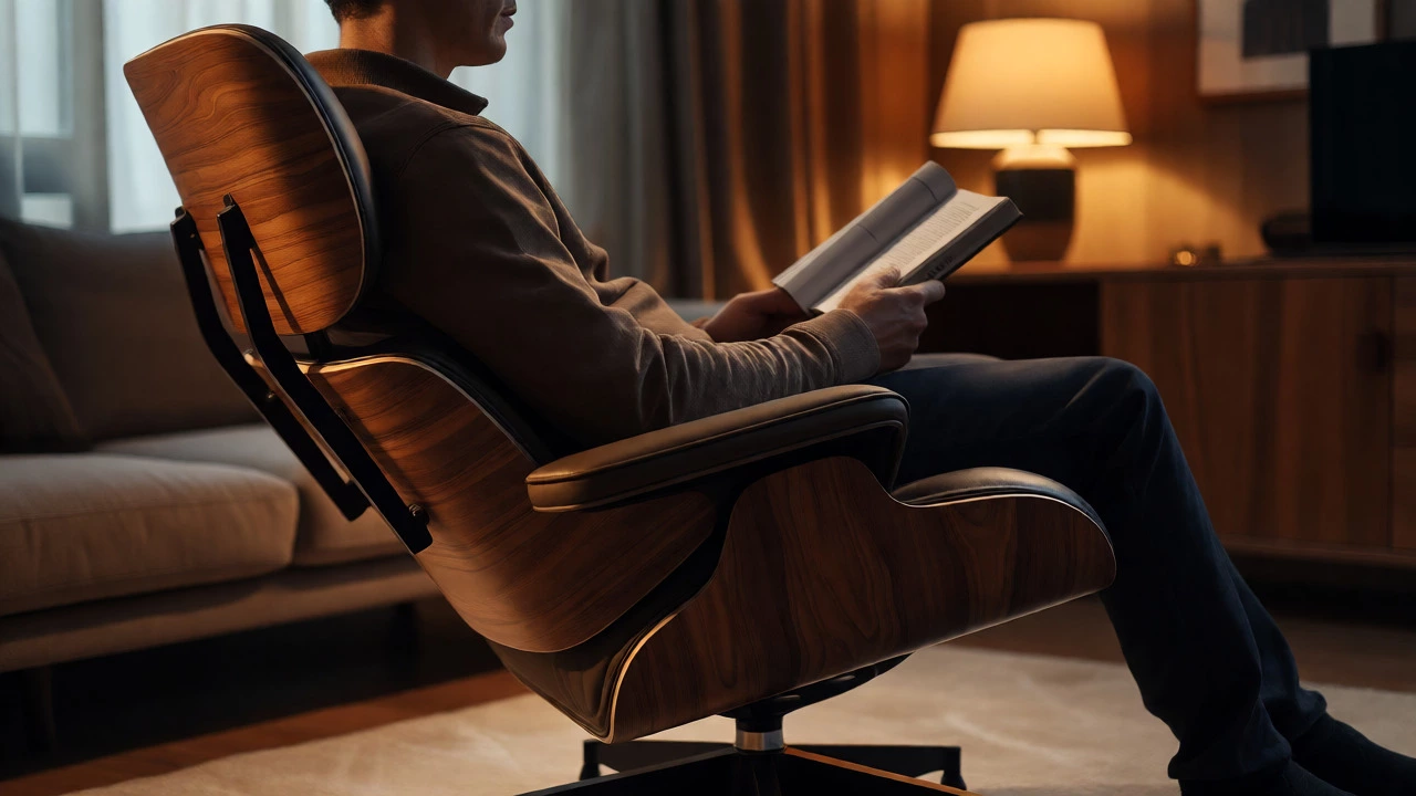 Person relaxing in an ergonomic lounge chair with excellent back support.